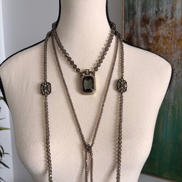 HEIDI DAUS SMOKY, ART DECO STYLE 3 NECKLACES SET, NEW IN BOX - Picture 9 of 9